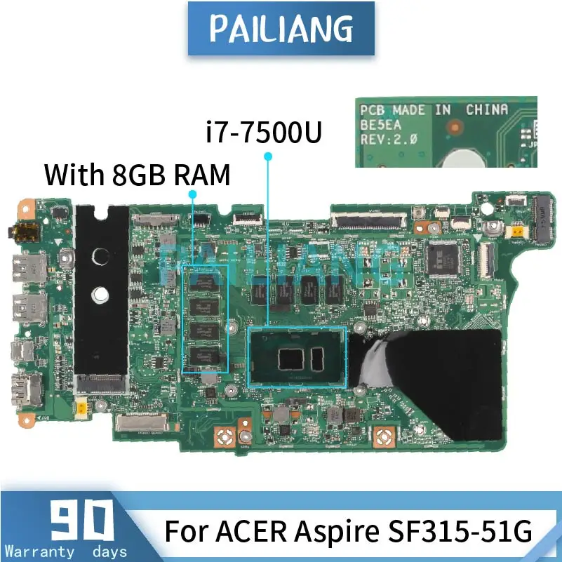 

Mainboard For ACER Aspire SF315-51G i7-7500U Laptop motherboard BE5EA SR341 With 8GB RAM Tested OK