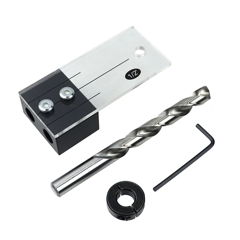 Tassello di legno di Perforazione Jig Kit 1/2 ''3/8'' 1/4 ''Tasca Foro Jig Acrilico Facce Trapano Foro di Guida Locator FAI DA TE la lavorazione del legno Strumenti di Carpenteria
