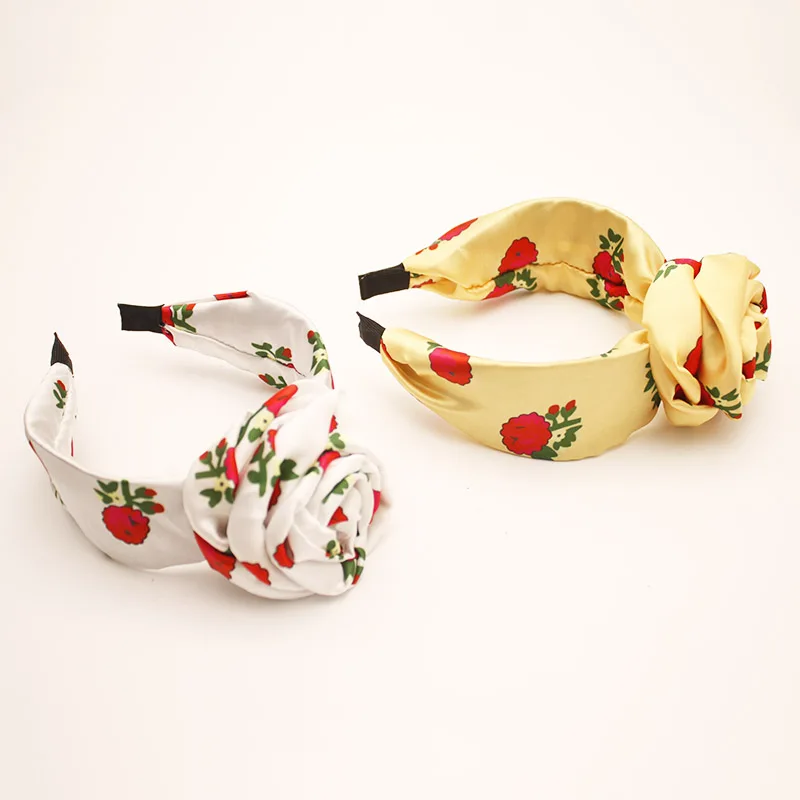 Lystrfac Vintage Front Knot Print Headband Women Turban Wide Knotted Hairband for Ladies Bandanas Female Hair Accessories