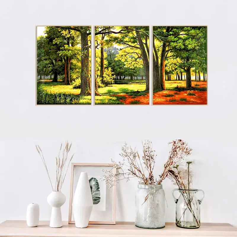 GATYZTORY 3pc/Set DIY Oil Painting By Numbers For Adults Forest Landscape Picture By Number Handmade Acrylic Home Decoration