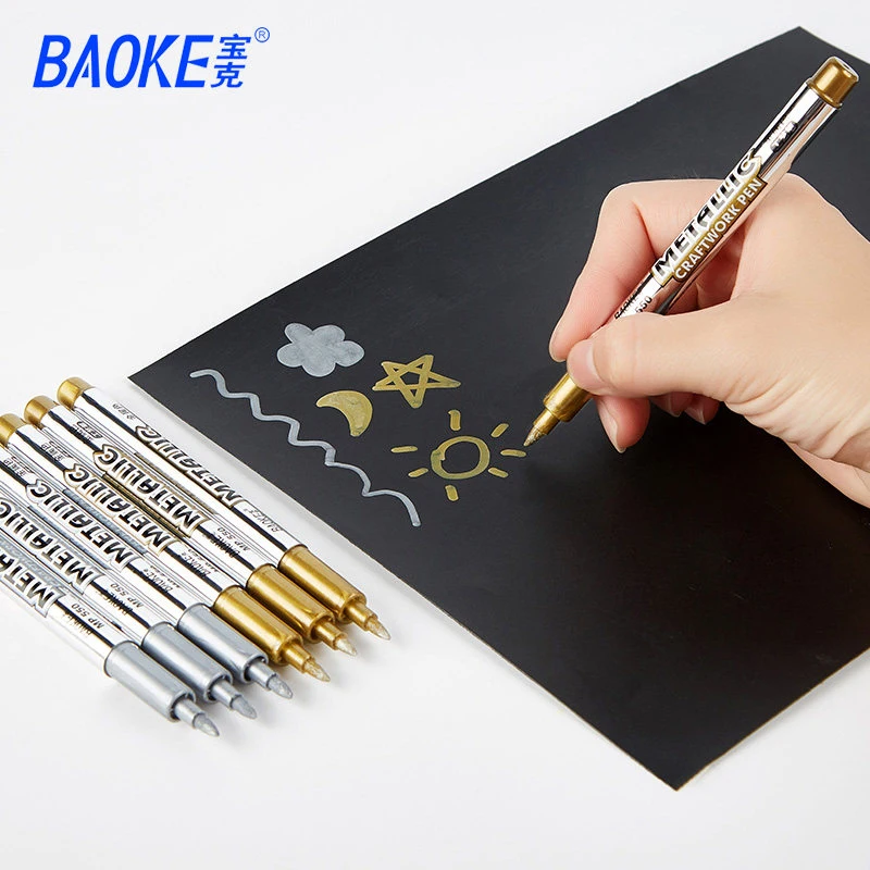 Baoke-金属製クラフトペン,新品,6色,1.5mm,ブライトペン,速乾性,DIY,学用品,文房具