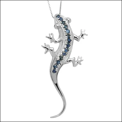 

CoLife Jewelry Silver Lizard Pendant for Party 2mm Natural Sapphire Pendant Solid 925 Silver Sapphire Jewelry