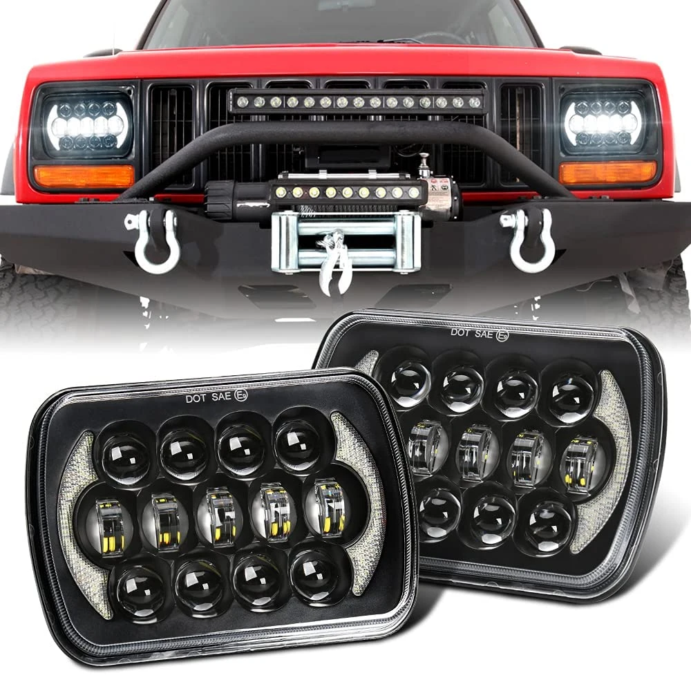 

5x7inch LED Headlight For Jeep Wrangler YJ Cherokee XJ Comanche MJ Chevy 300W 7x6 Rectangular Headlamp With High/Low Beam DRL