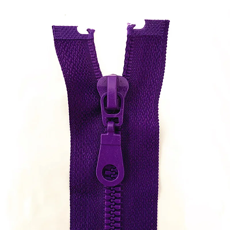 2pcs, 5 # 25cm (10inch) Purple Detachable Resin Zipper with Open End Automatic Eco Lock Plastic Zipper for Sewing Suit