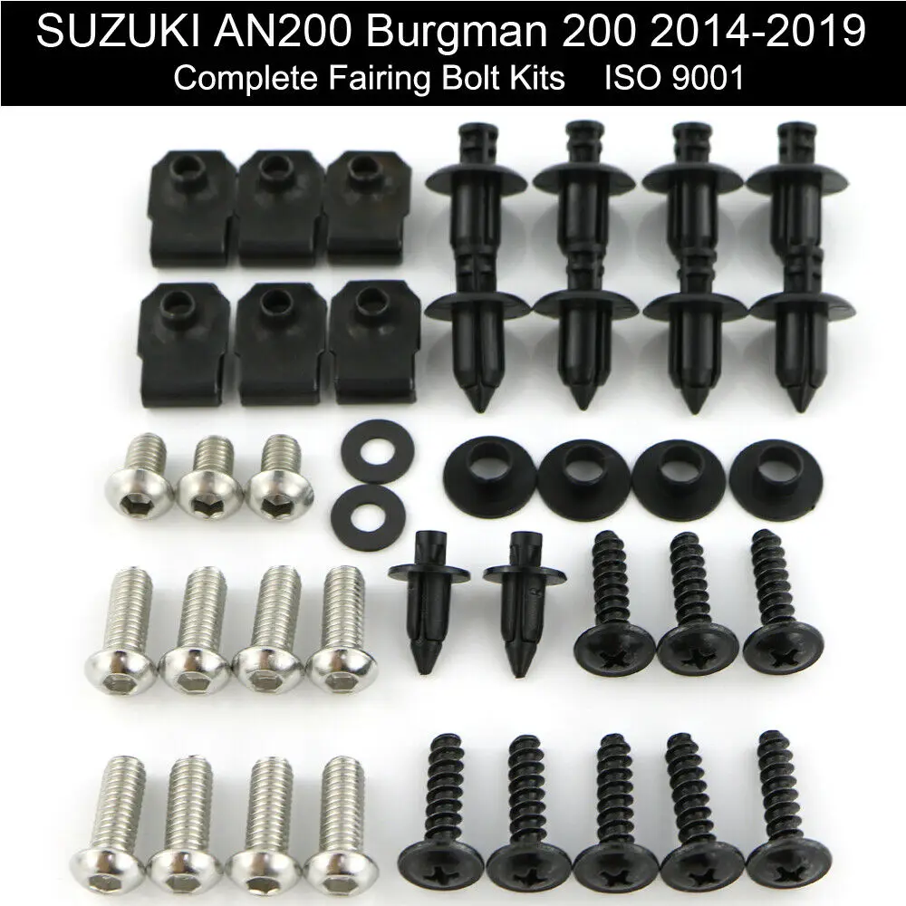 

Fit For Suzuki AN200 Burgman 200 2014-2019 2017 2018 Motorcycle Cowling Fairing Bolts Kit Bolts Screws Clips Stainless Steel