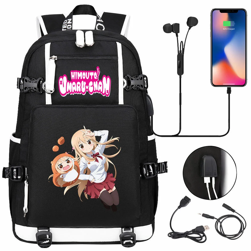 Anime Himouto! Umaru-chan USB Backpack Mochila Student Schoolbag Kids Teens Travel Shoulder Laptop Bags Black Outdoor Bags