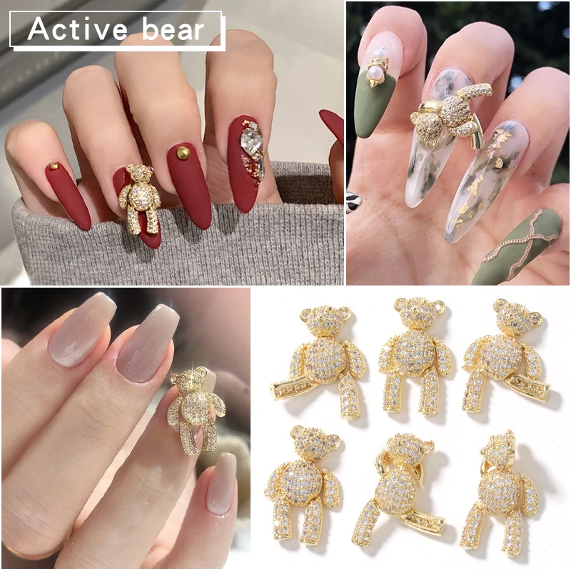 

10pcs Luxury Gold silvery bear Alloy Zircon Nail Art Crystals nail jewelry Rhinestone nails accessories supplies decorations