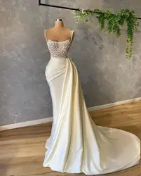 Dresses for Special Occasions Evening Dresses for Girls Bespoke OccaL Luxury Pearls Spaghetti Long Party Ivory Mermaid Prom Gown