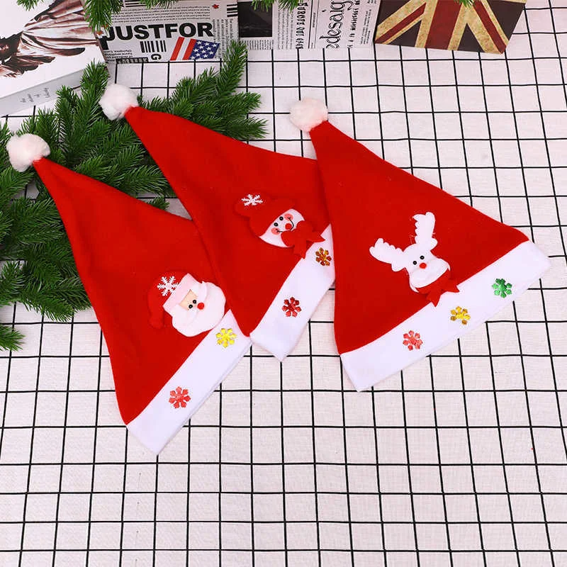 Non luminous Christmas Hat for Kids Snowman Deer Santa Claus Pattern Xmas Home Party Decoration Cap