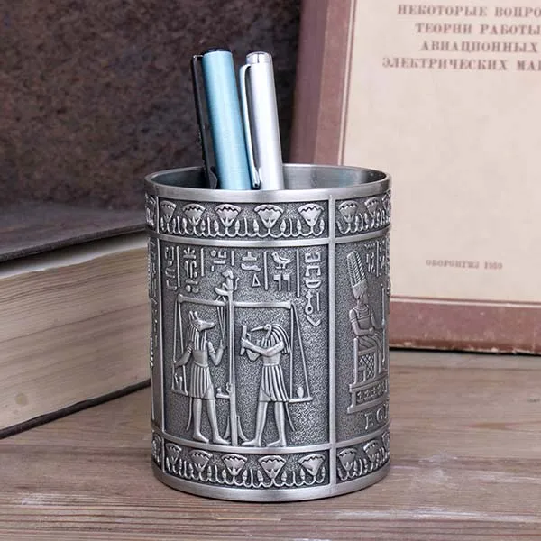 Egyptian round student pen holder personalized office desk storage pen holder study creative metal pen holder