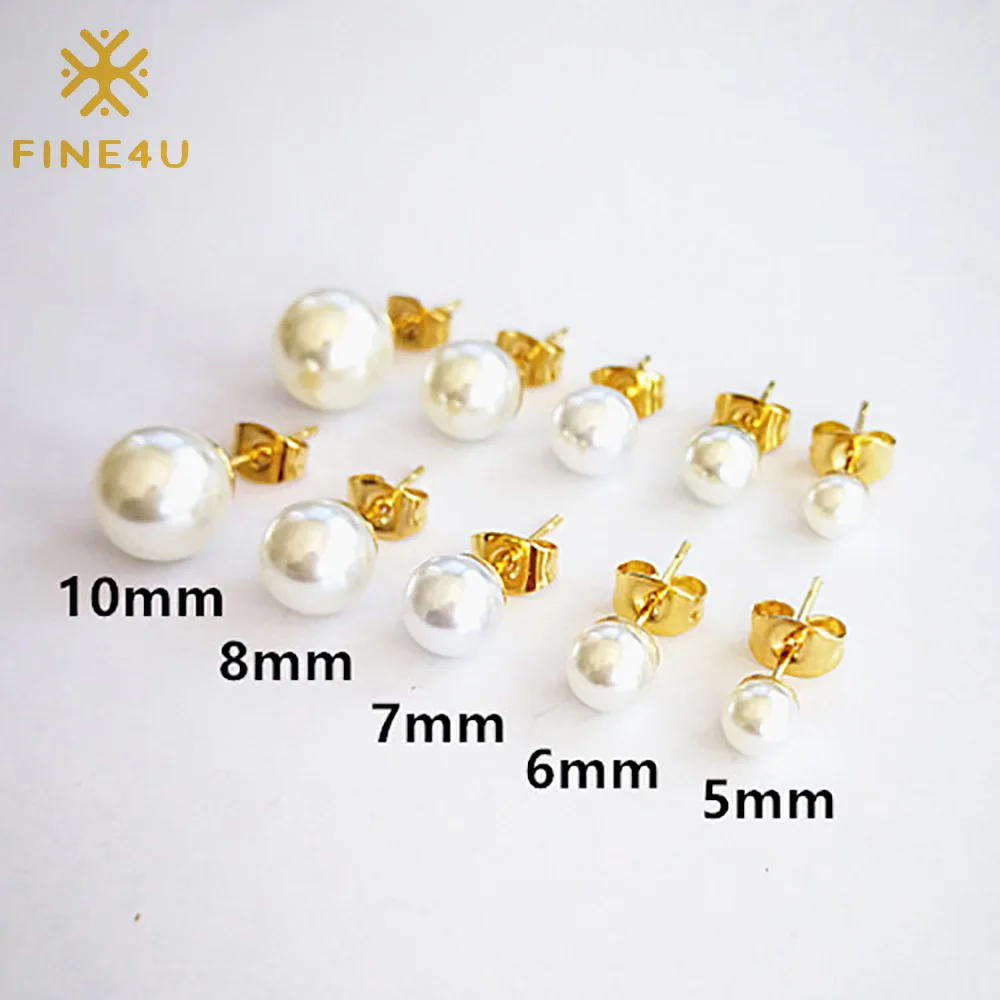 Brincos de pérola FINE4U E214 para mulheres 5-10 mm brincos de pérola cultivada em água doce