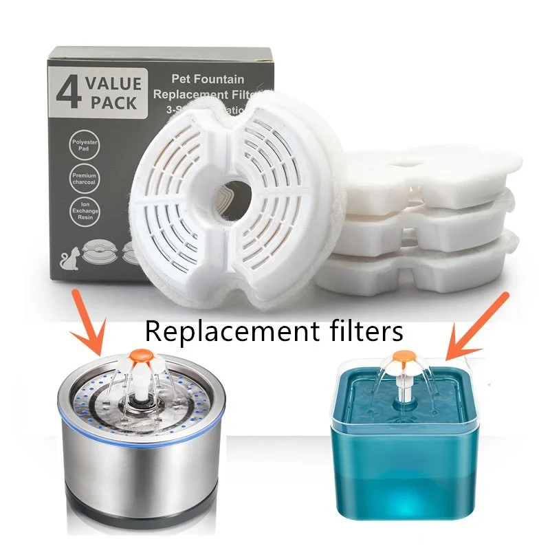 Filtros y espumas de repuesto para fuente de agua de acero inoxidable 304, suministros para mascotas, 4 paquetes
