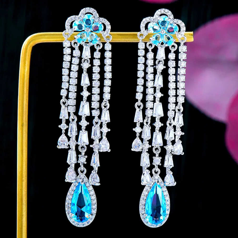 

Soramoore New Luxury Gorgeous Shiny Tassel Pendant Earrings Cubic Zirconia Women Wedding Trendy Earrings Bijoux High Quality New