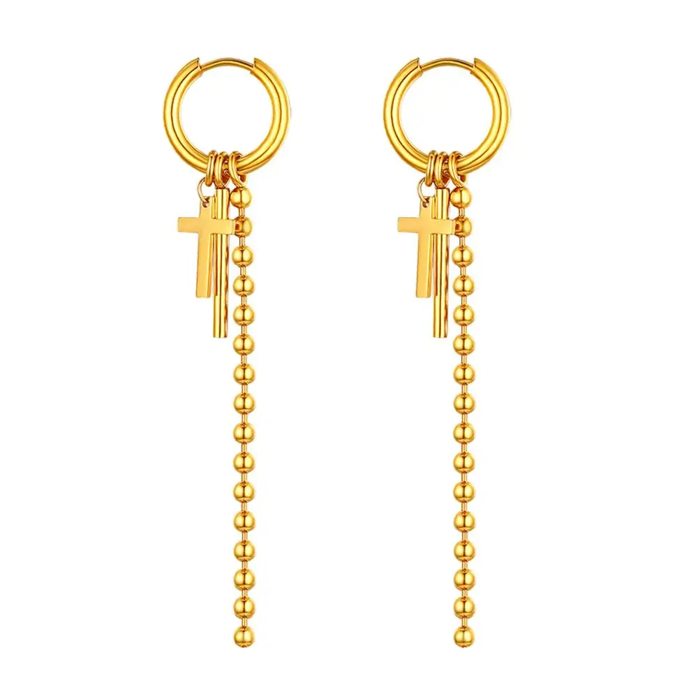 Hip Hop Cross Chain Pendant Dangle Earrings For Women Men  Japan South Korean style Gold Silver Color Hanging Earring Wholesale