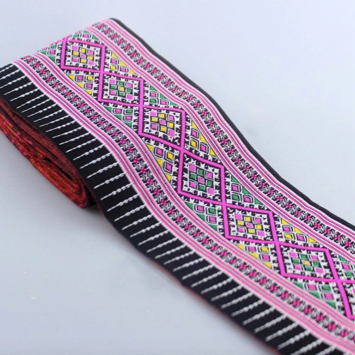 5yard Hmong Embroidery Jacquard Webbing Lace Trim 10cm Ethnic Dress Collar Ribbon Nepal Thai India Boho Home Textile Accessories