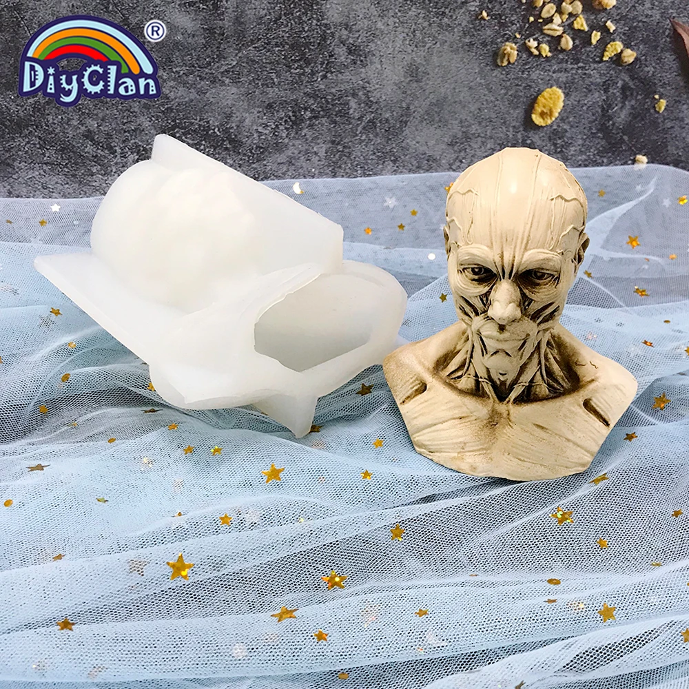 3D Muscle Skull Specimen Silicone Mold DIY Art Sketch Human Anatomy Halloween Funny Props Making Decoration Gypsum Candle Mould