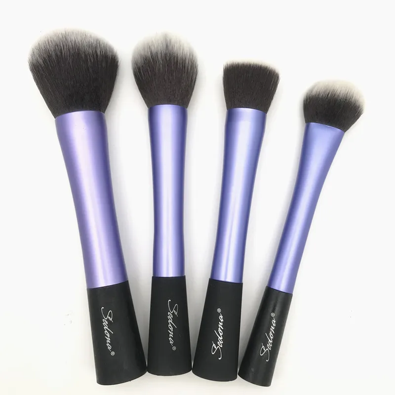 High Quality 4pcs blue Super soft Taklon hair cosmetic brush set for makeup beauty women