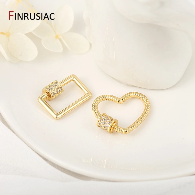 14K Gold Plated Jewellery Making Clasps, Love Heart /Rectangular /Ellipse Screw Buckles Pendant DIY Jewelry Making Accessories