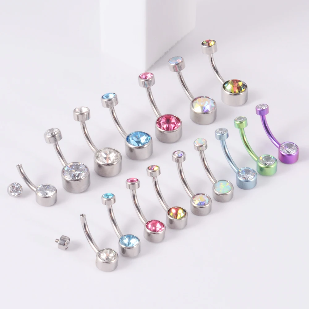 1 قطعة G23/ASTM F136 التيتانيوم قسط تشيكوسلوفاكيا حجر البطن زر خواتم هيئة ثقب المجوهرات السرة خاتم ثقب للنساء 14 جرام