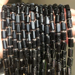 Natural Stone Bead Black Tourmaline Cylinder Shape Loose Spacer Beads for Jewelry Making DIY Bracelet Necklace Accessories 7.5''