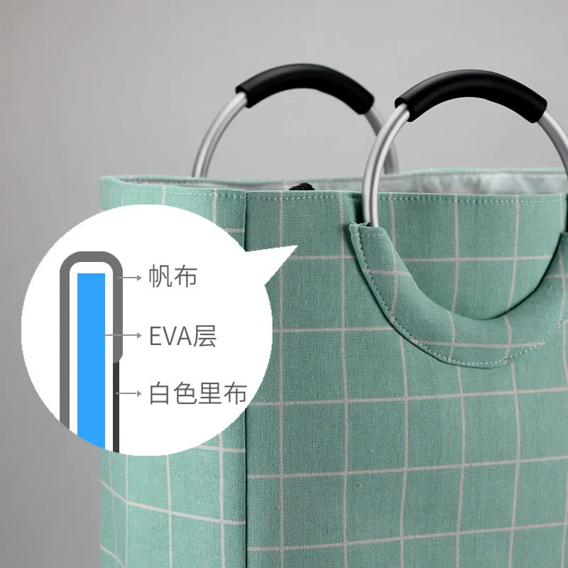 Canvas dirty clothes bag Fabric cotton and linen storage bag Aluminum handle Laundry bag Foldable new home dirty clothes hamper