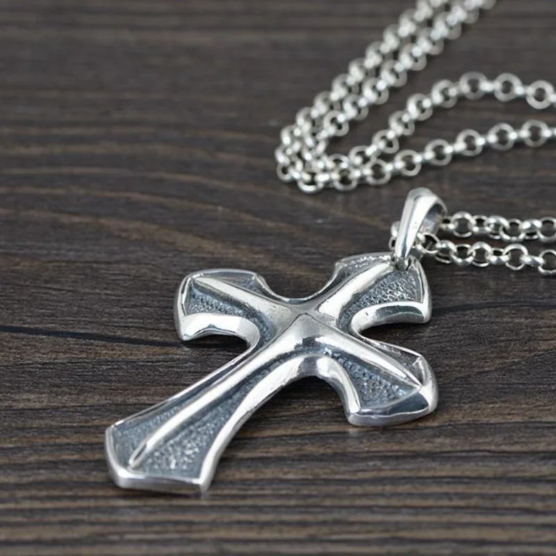 S925 Sterling Silver Retro Carved 3D Cross Pendant For Man Woman Thai Real Pure Silver Christ Jesus Cross Pendant Jewelry