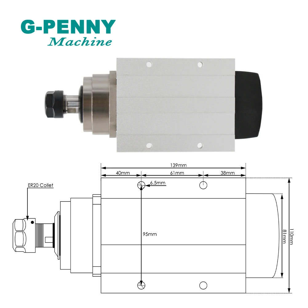 300Hz CNC Air Cooled Spindle motor 380v 220v 1.5kw ER20 with flange square spindle air cooling 4pcs bearings  for CNC wood wood