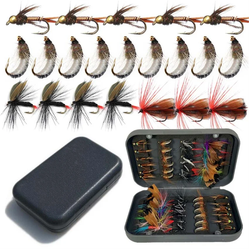 

48Pcs/Box Mixed Styles Fly Fishing Lure Wet/Dry Nymph Artificial Flies Bait FishingTrout Bass