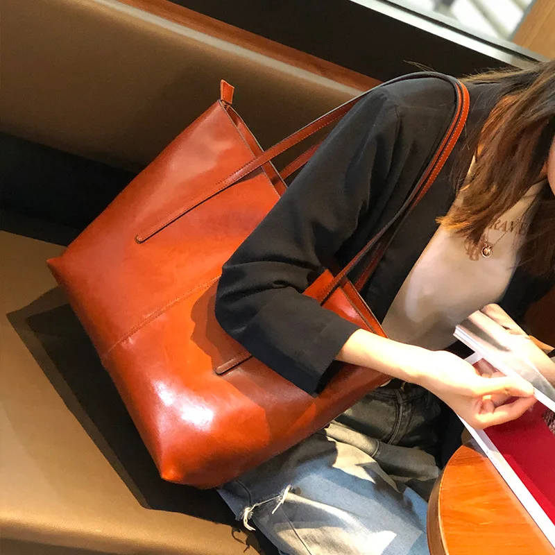 Genuine Leather Handbag For Women Black White Brown Office Shopping Female Tote Big Capacity Never Full Shoulder Bags 36*14*30