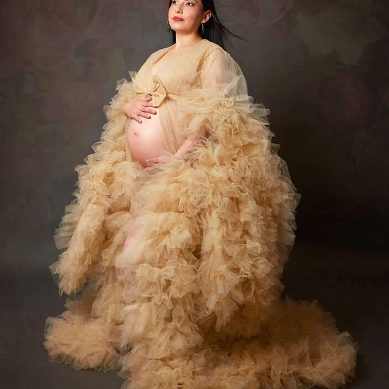 Elegant Ruffles Maternity Dress for Photography Extra Puffy Women Gown Babyshower Tulle Pregnancy Photoshoot