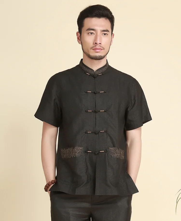 2024 Tang suit Plus - size  men's short sleeve xiangyunshasang silk Chinese style silk shirt dada suit 32038