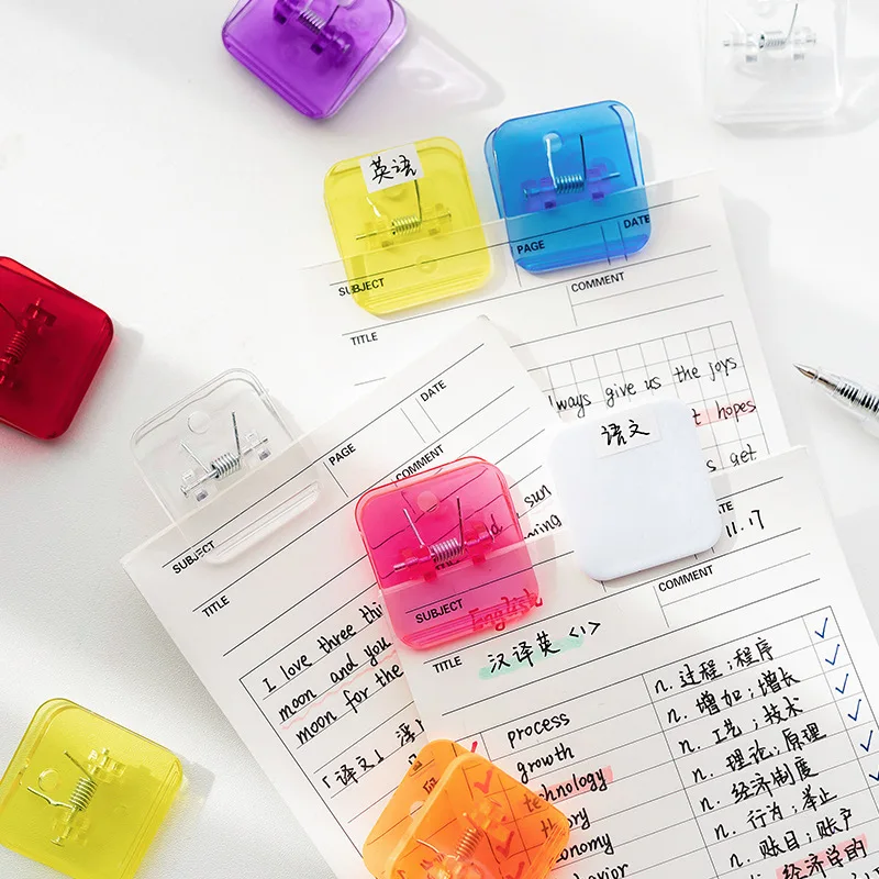 5pcs Mini Candy Bean Square Clips Clear & Solid Color Paper Clip Clamp for Memo File Index Magazine Book School Household F794