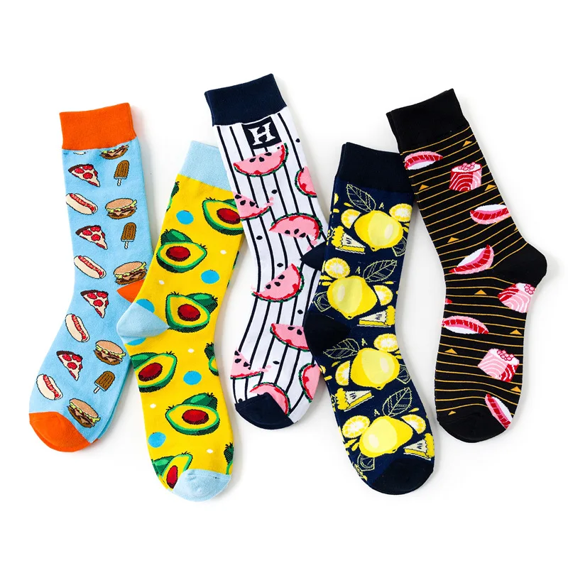 Calcetines de algodón con estampado de frutas para hombre y mujer, medias divertidas para monopatín, regalo Harajuku, manzana, pera, plátano, limón,