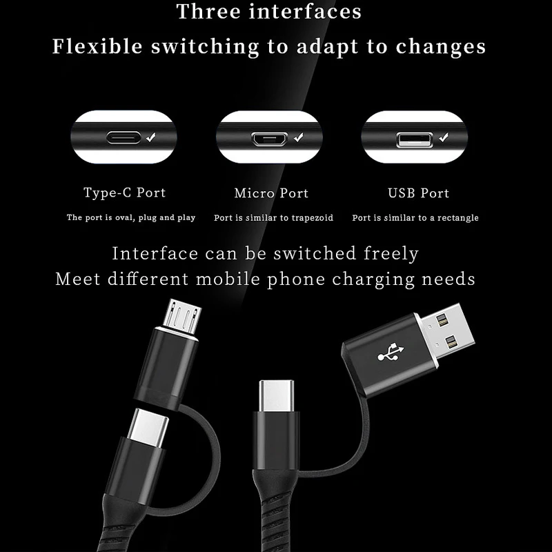 4 In 1 Usb Type C Cable for Huawei for Iphone 12 11 Pro Max PD 60W Fast Charge Micro Usb Type-C Cable for Samsung Xiaomi Redmi