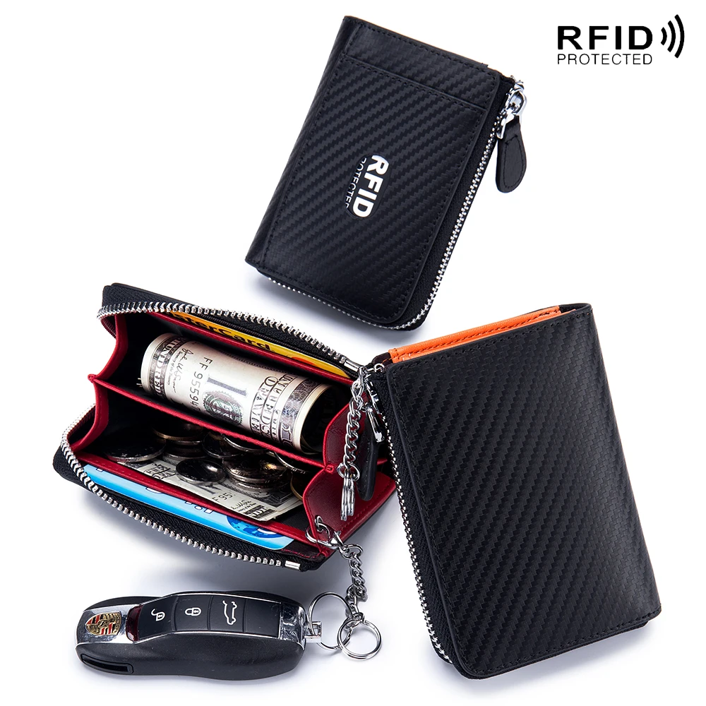 Fashion Unisex Coin Purse High Quality Carbon Fiber Grain Leather Wallets Women Organizer Purse Men Business ID Credit Card Case