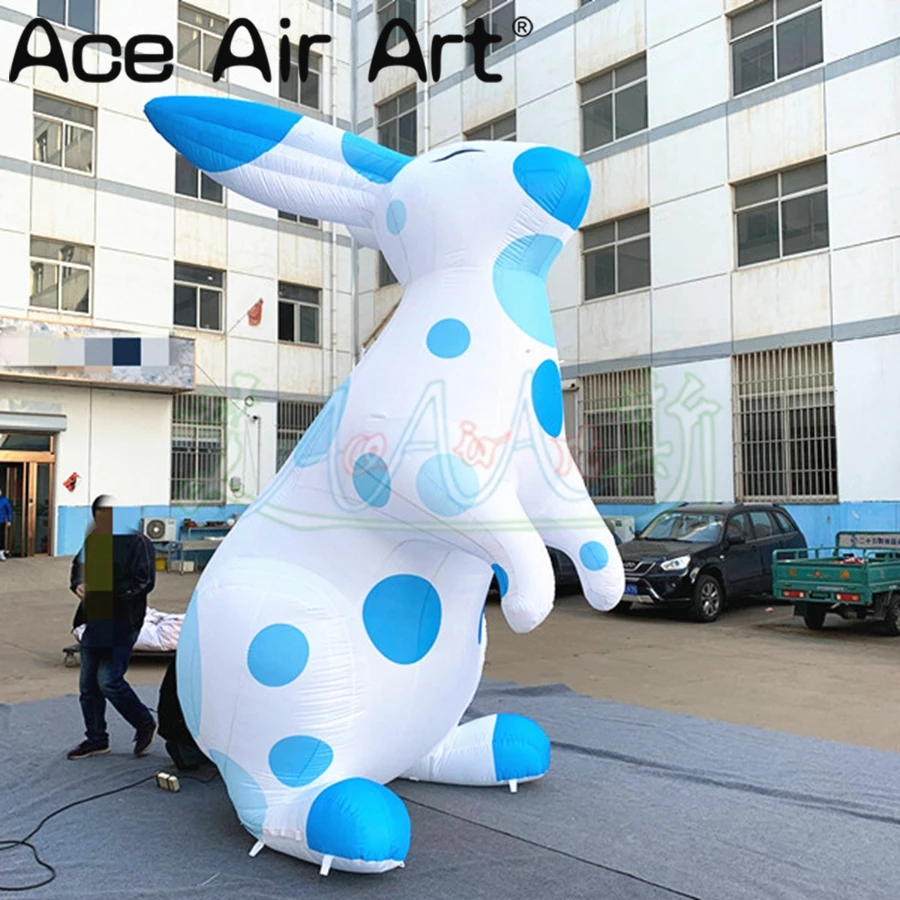 Inflatable Easter Decoration, White Rabbit with Blue Round Spots, Model for Advertisement, New Style