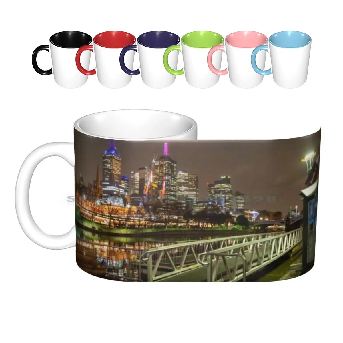 Berth 2 Southbank Ceramic Mugs Coffee Cups Milk Tea Mug City Melbourne Southbank Nightlights Cityscape Lights River Australia