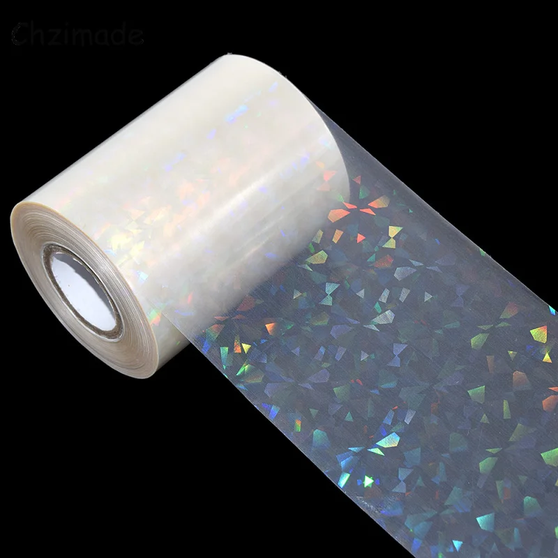 Chzimade 1Roll 120mx8cm Holographic Nail Foil Gold Silver Nail Art Transfer Decal Foil Sticker Decals Nail Decoration