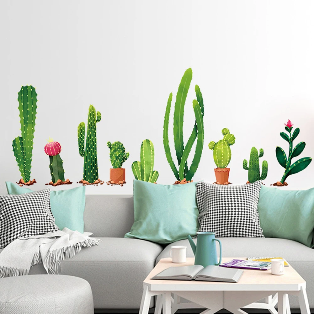 Wall Stickers 2pcs Fresh Cactus Green Plant Decal Mural Art Vinyl Decals Home Decor