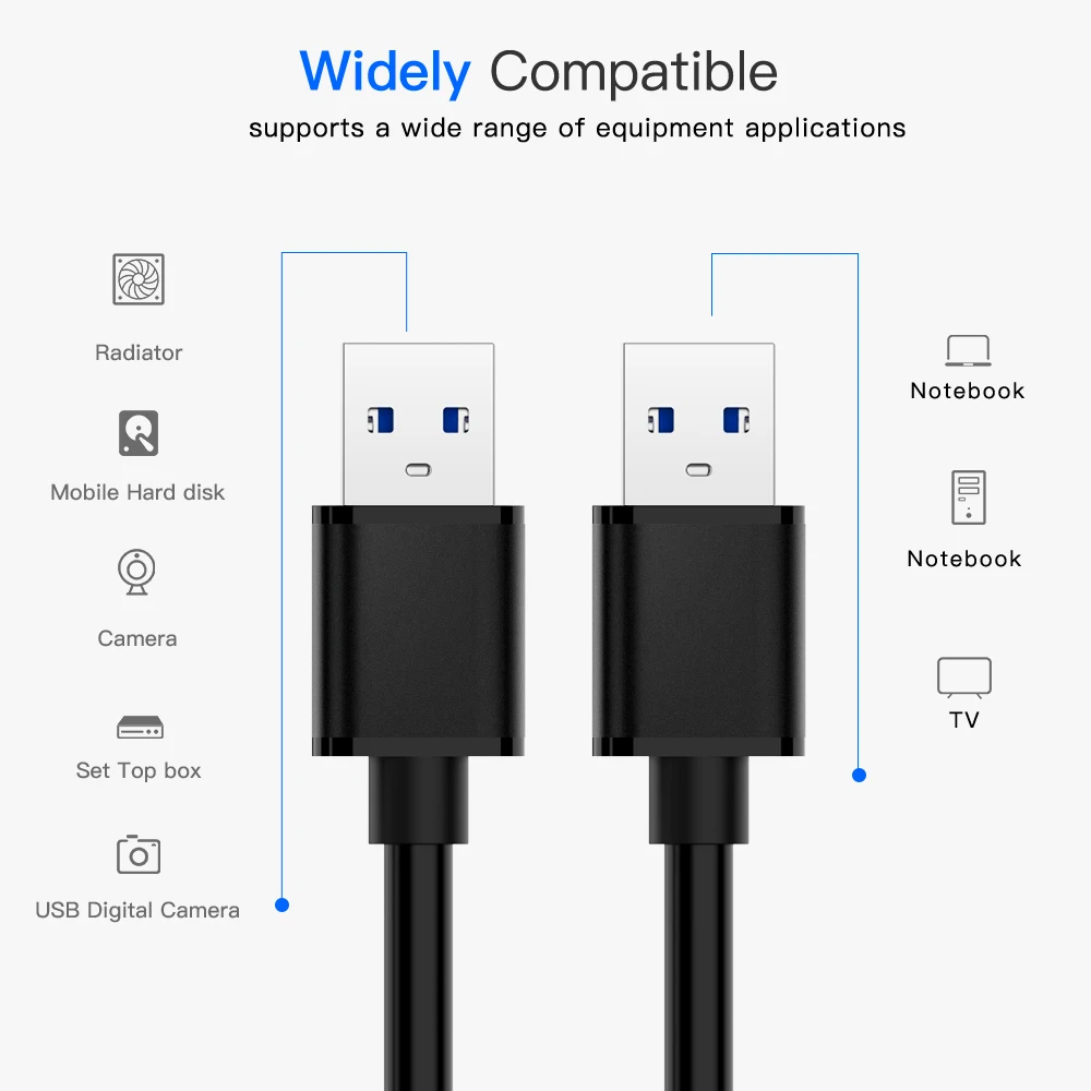 USB 3.0 z męskiego na męskie złączki kablowe przedłużacz przewód synchronizacji danych podwójny Port typu A szybki Transfer plików do laptopa PC