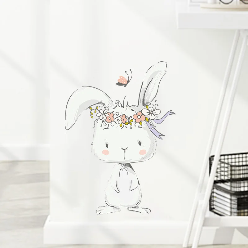 Cartoon Cute Bunny Wall Sticker For Living Kids Room Decor Bedroom Decals Removable Home Decoration Beautify Lovely Wallpaper