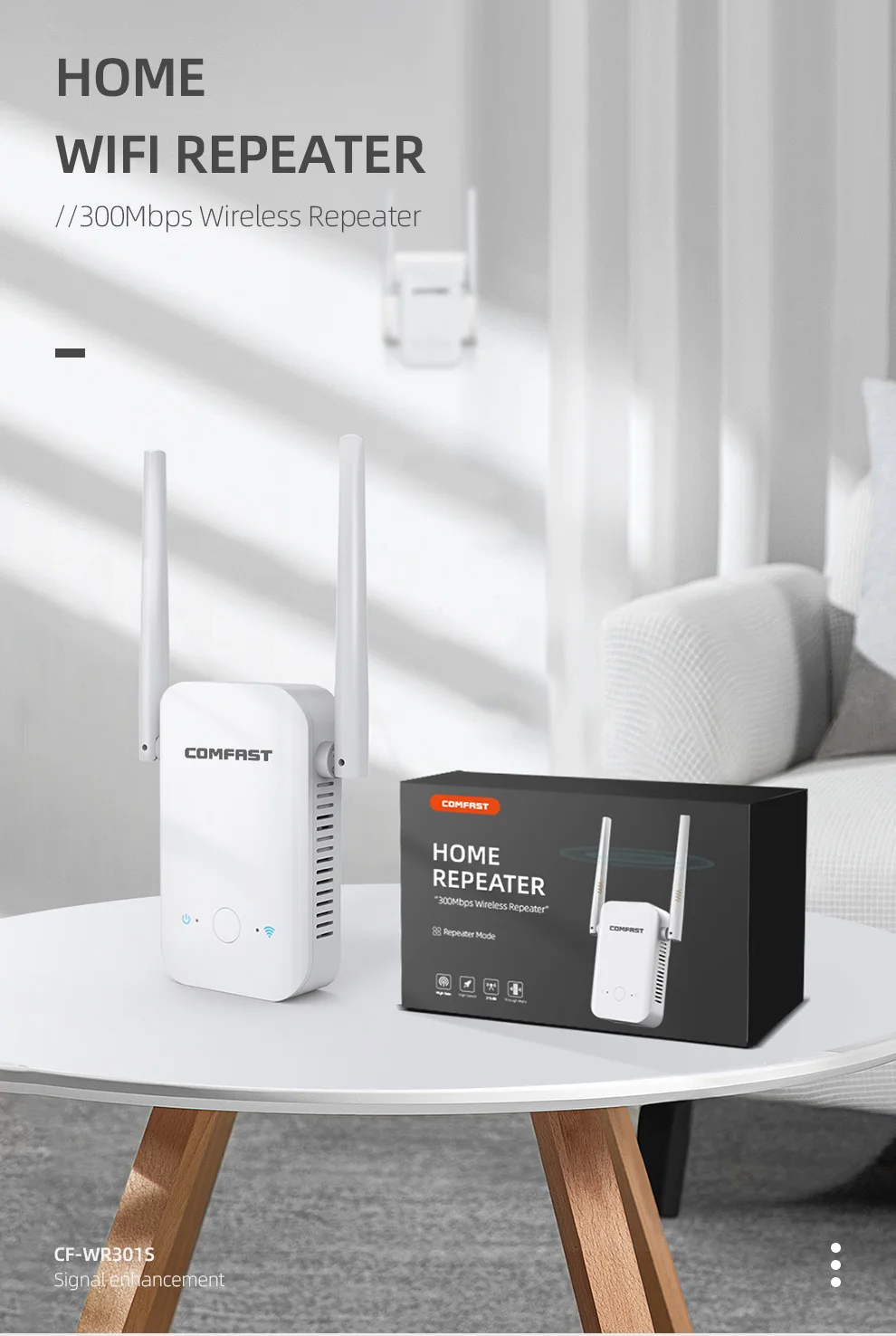 

CF-WR301S 300Mbps Long Distance 2.4Ghz Wifi Repeater Wireless High Power Wifi Extender Enhance Signal Amplification