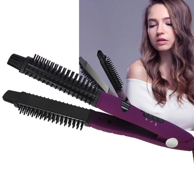 Portable 2 in 1 Hair Straightener Brush Iron Styler Pro Ceramic Styler Shine Hair Straightener Curler Brush Irons Modeling Tool