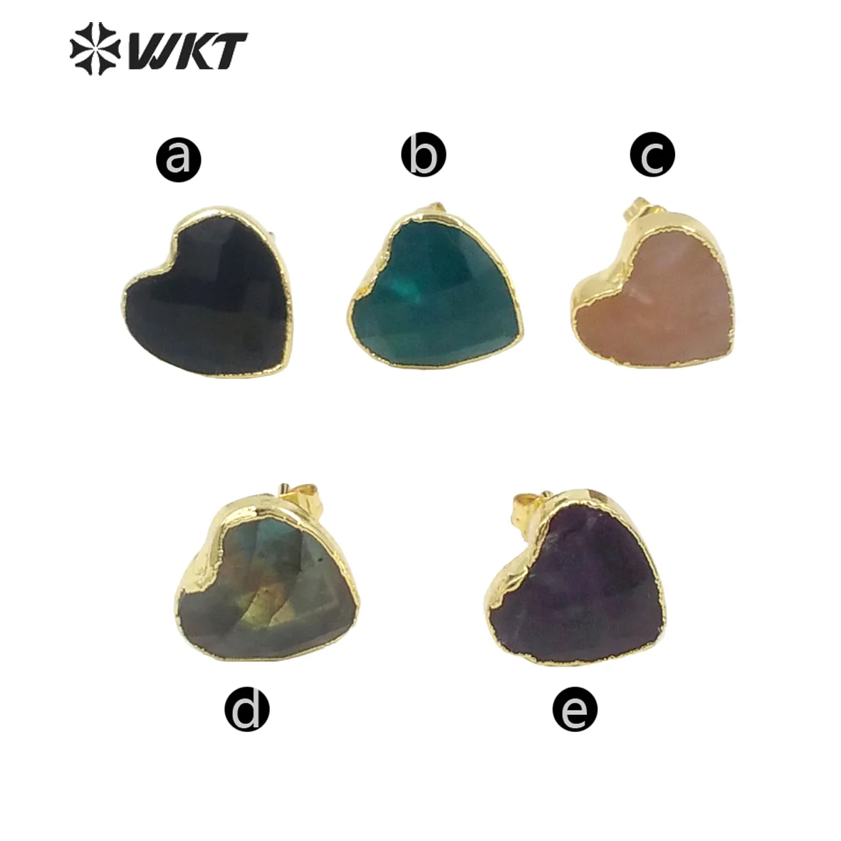 WT-E649 Natural Stone Quartz With Gold Bezel Heart-Shaped Briolette Earrings Pattern Lovely Small Fashion Accessory