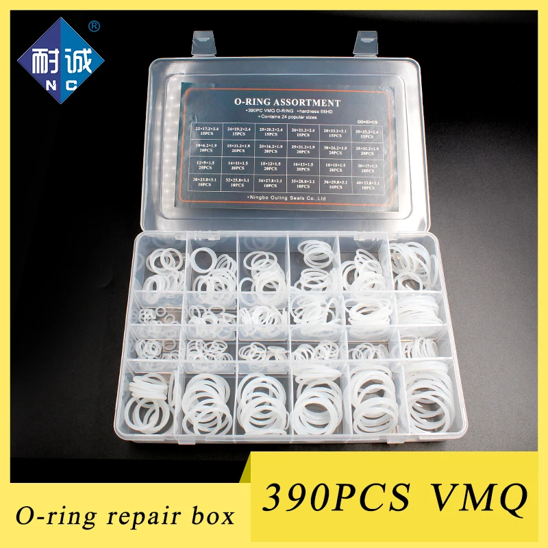 

390pcs White Silicon O-Rings Rubber 24Sizes O-ring Set Gasket O Ring Silicone Seal Assortment Box O-Rings Kit Good elasticity R