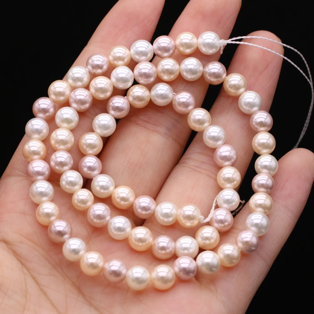 Shell Pearl Round White Pink And Purple Mixed Pearl Beads High Quality Punch for Jewelry Making DIY Women Necklace Bracelet