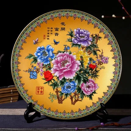 

Enamel colored flowers bloom in the Qianlong year of the Qing Dynasty. Peony large plate imitation antique home furnishings