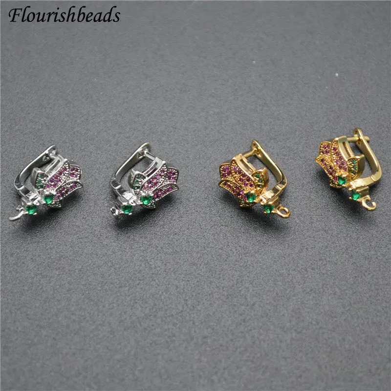 20pc Colorful Zircon CZ Beads Pave Hook Anit-rust Metal Brass Earrings Hooks Hand Shape Connector Nickle Free Jewelry Makings