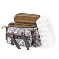With tackle boxes