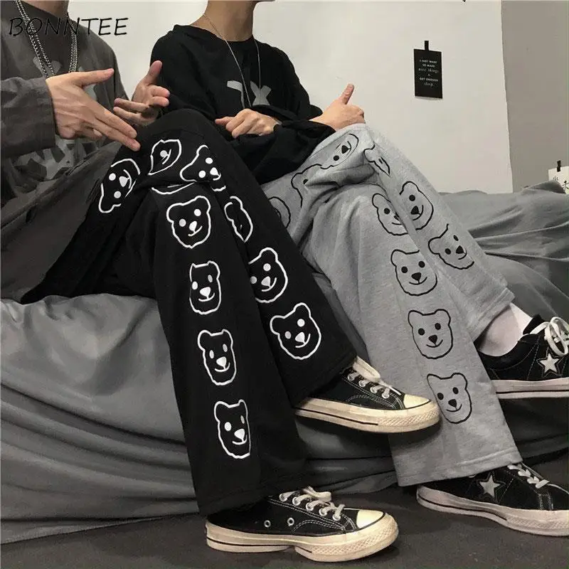 Harajuku Pants Women Chic Cartoon BF Style Couple Teens Wide-leg Trousers Casual All-match Full-length Ladies Workout Streetwear